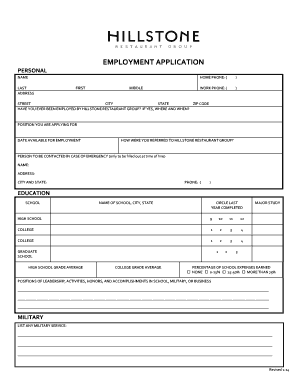 Hillstone Restaurant Group Employment Application