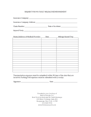 No-Fault Mileage Reimbursement Form