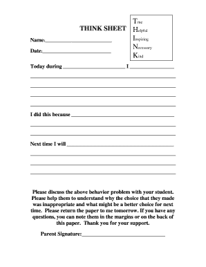 Student Behavior Reflection Form