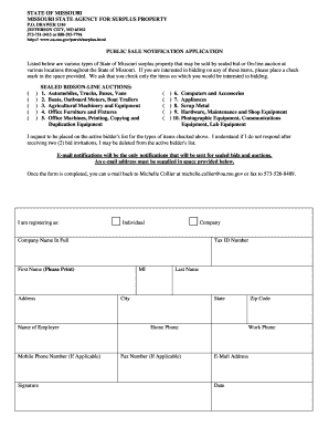 Missouri Surplus Property Public Sale Notification Application