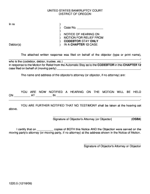 Notice of Hearing on Motion for Relief from Codebtor Stay