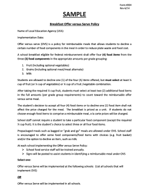 Offer Versus Serve Policy Form