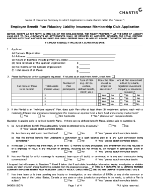 Employee Benefit Plan Fiduciary Liability Insurance Application