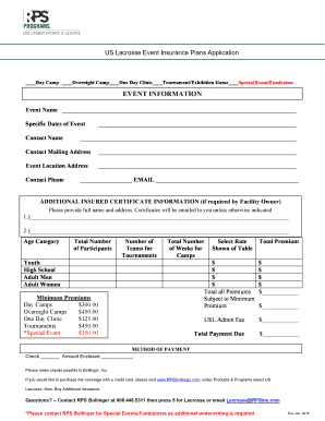 US Lacrosse Event Insurance Application