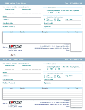Mail Fax Order Form