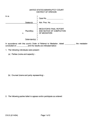 Mediator's Final Report and Notice of Completion