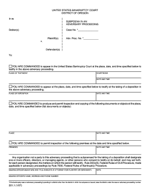 US Bankruptcy Court Subpoena