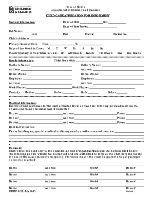 Florida Child Care Application for Enrollment
