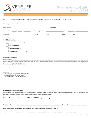 Money Network Card Order Form