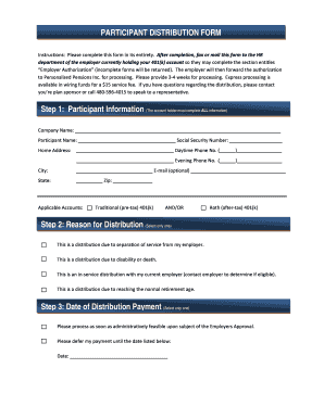 401(k) Participant Distribution Form