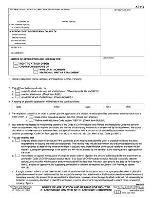 California Notice of Application and Hearing for Right to Attach Order and Writ of Attachment