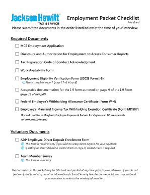 Maryland Employment Packet Checklist