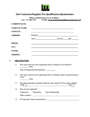Sub-Contractor Pre-Qualification Questionnaire