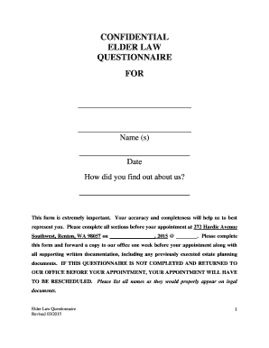 Fillable Online CONFIDENTIAL ELDER LAW QUESTIONNAIRE FOR Fax Email ...