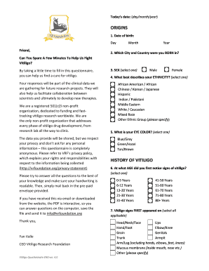 Vitiligo Research Foundation Questionnaire
