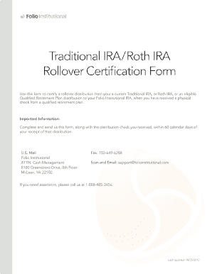 Traditional/Roth IRA Rollover Certification Form