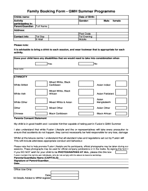 Family Booking Form - GMH Summer Programme