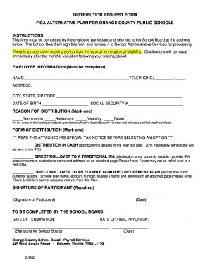 FICA Alternative Plan Distribution Request Form