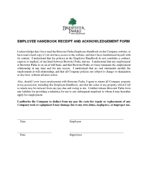Employee Handbook Receipt and Acknowledgement Form