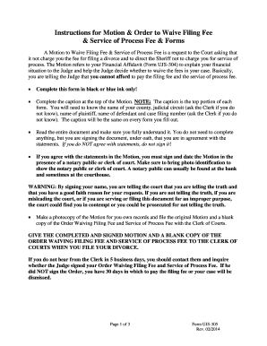 Motion to Waive Filing Fee & Service of Process Fee