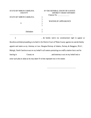 North Carolina Waiver of Appearance