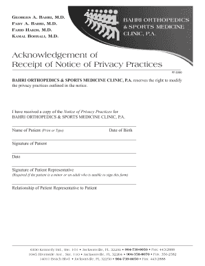 Acknowledgement of Receipt of Notice of Privacy Practices