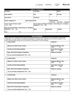 J.Crew Group Employment Application Form