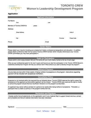 BEmployment applicationb - Toronto bCREWb