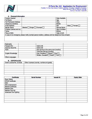 Greek Seafarer Employment Application