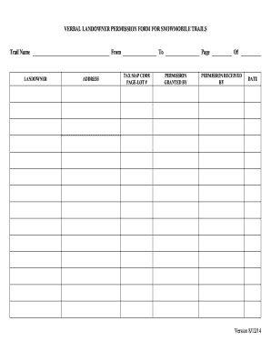 Verbal Landowner Permission Form for Snowmobile Trails