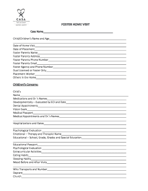 Foster Home Visit Form