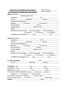 Wedding Information Sheet