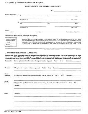 Reapplication for General Assistance