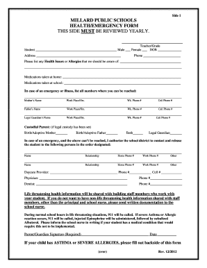 Millard Public Schools Health Emergency Form