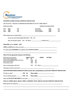 Medical History Form for Spine, Knee, and Musculoskeletal Issues
