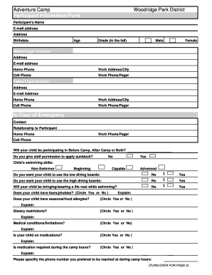 Adventure Camp Participant Information Form