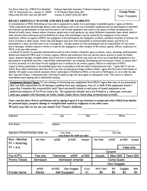 Fox River Game Inc. Paintball Waiver and Release of Liability