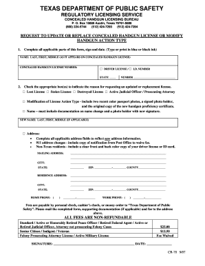 Texas Concealed Handgun License Update Form