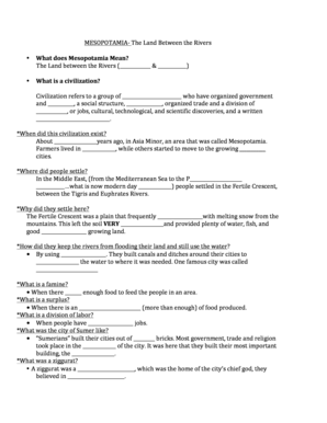 Mesopotamia History Worksheet