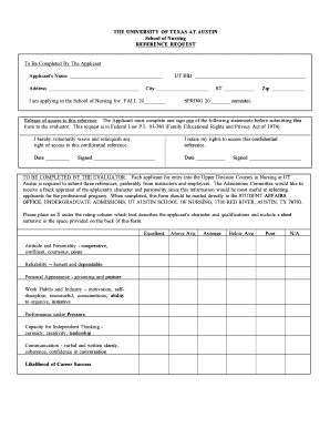 University of Texas at Austin Nursing Reference Request