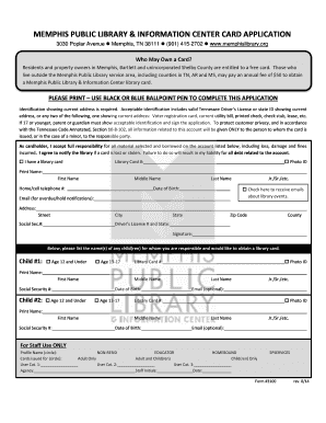 Memphis Public Library Card Application