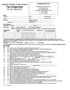 2012 Tax Organizer Form