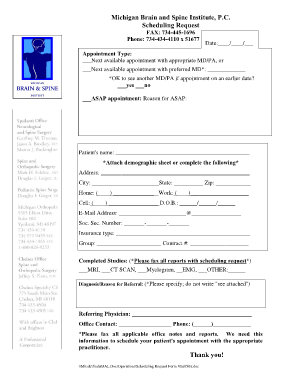 Michigan Brain and Spine Institute Appointment Request Form