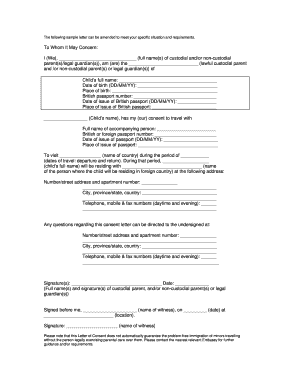 Child Travel Consent Letter
