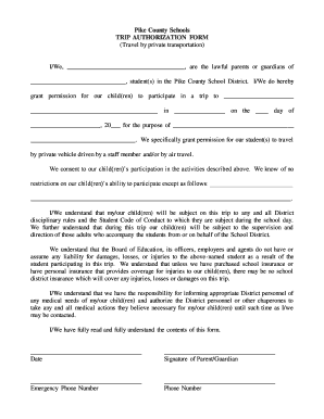 Pike County Schools Trip Authorization Form