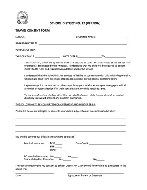 School District Travel Consent Form