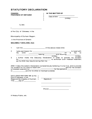 Statutory Declaration for Child Travel and Medical Consent