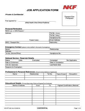 Fillable Online nkfs JOB APPLICATION FORM Private & - nkfs Fax Email ...