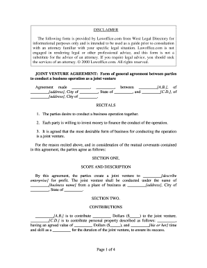 Joint Venture Agreement Template