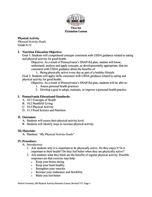 High School Physical Activity Goals Form